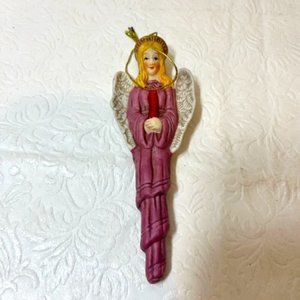 VTG Porcelain Teardrop Angel Holding Candle Christmas Tree Ornament 5"